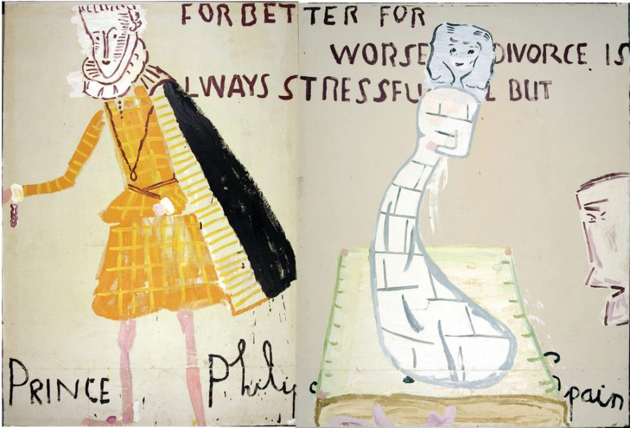 Rose Wylie, Lords and Ladies, 2006; Oil on canvas, 84 x 136 in.; National Museum of Women in the Arts, Gift of UK Friends of NMWA in celebration of the 25th anniversary of the museum; © Rose Wylie and Union Gallery