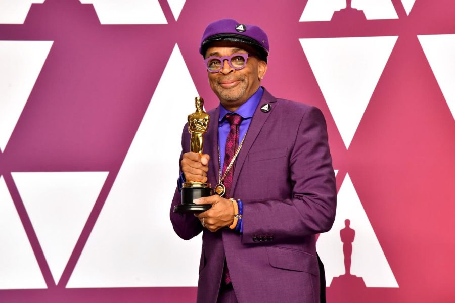 Spike Lee winning his 2018 Oscar for Best Screenplay for Blackkklansman