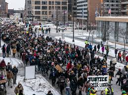 Protestors demonstrating in the streets of Minneapolis on February 8