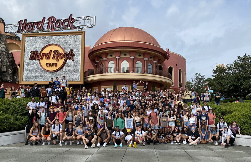 The seniors outside the Hard Rock Cafe in Florida