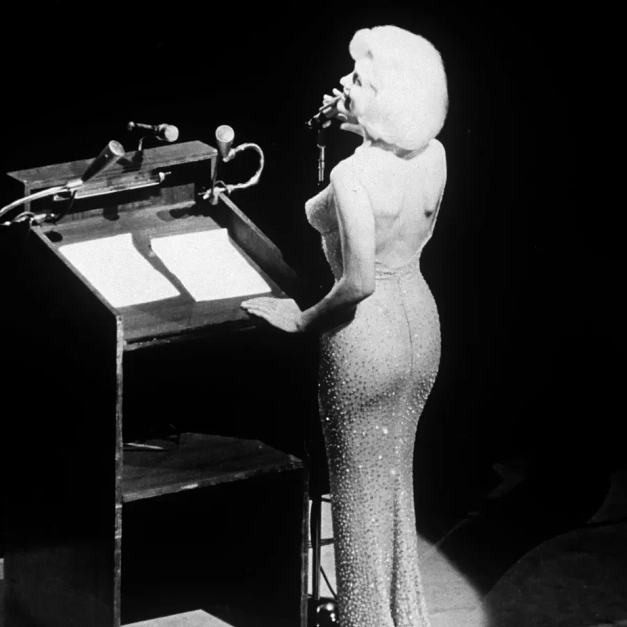 Monroe singing Happy Birthday to President Kennedy in 1962, in the iconic dress