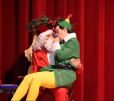 Senior Aiden Holmes as Buddy and senior Kevin Turkheimer as Santa in Elf
