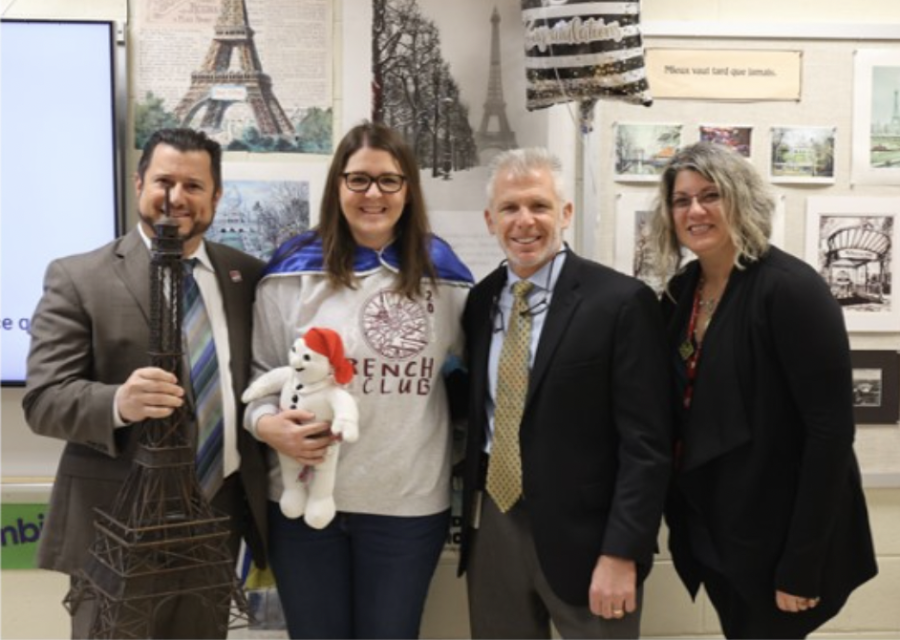 Madame Pope with Principal Martin, Superintendent Heilig and Mrs. Matozzo, RV's Director of Curriculum and Instruction