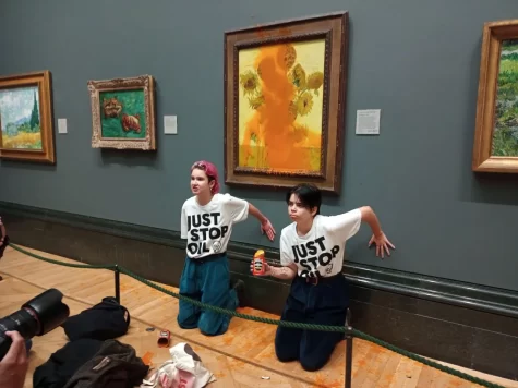 Just Stop Oil protestors after throwing soup on Van Goghs Sunflowers piece in October