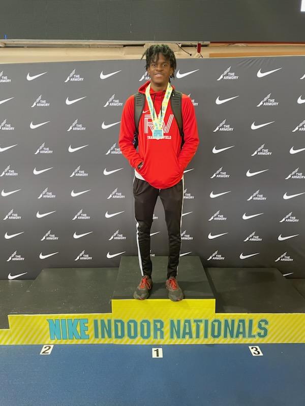 Freshman Xavier Bancroft at the 2023 Nike Indoor Nationals, where he won 6th place in the 60m dash

