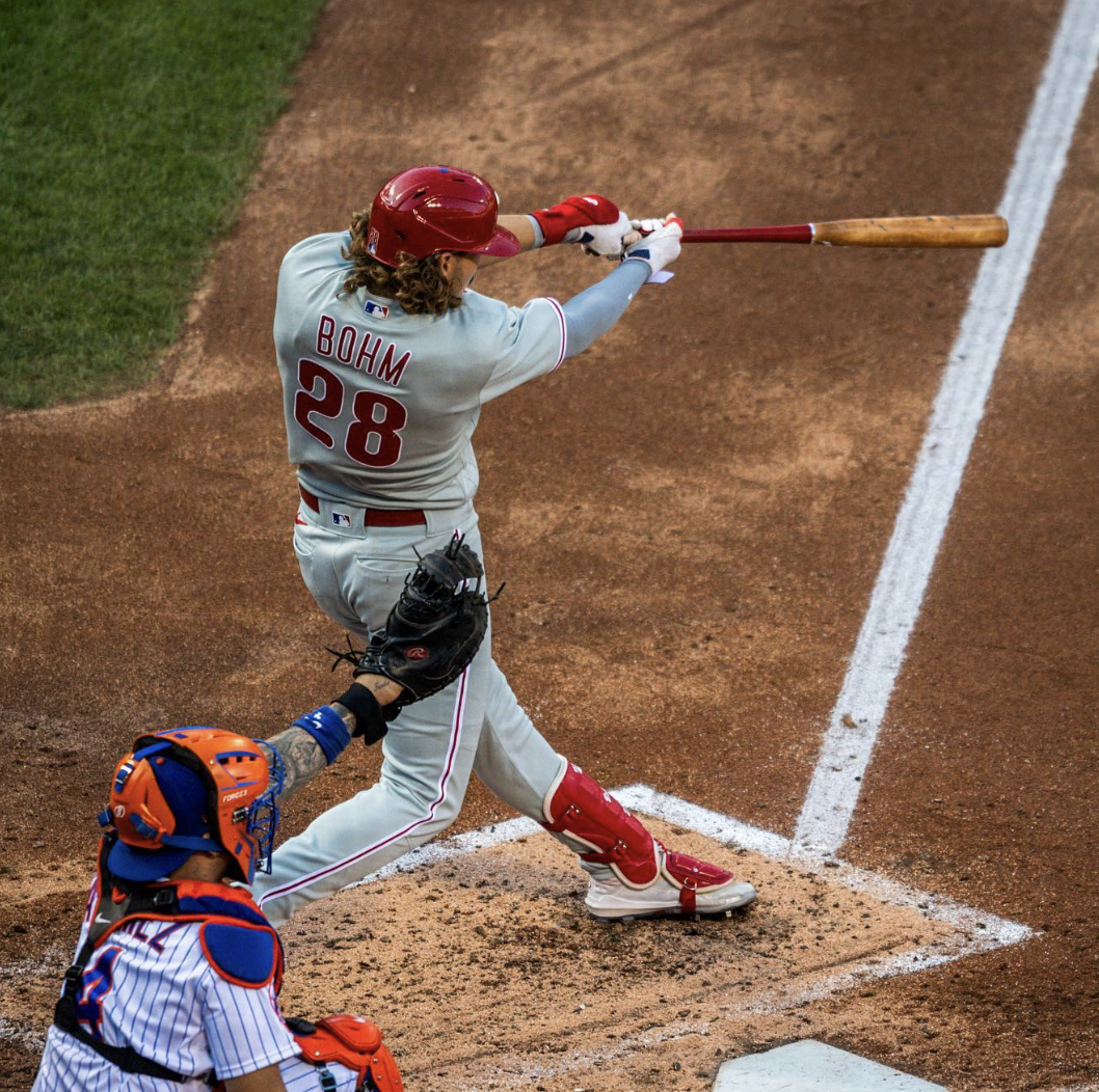 Phillies third baseman Alec Bohm hitting his 20th home run for the year, setting a new franchise record