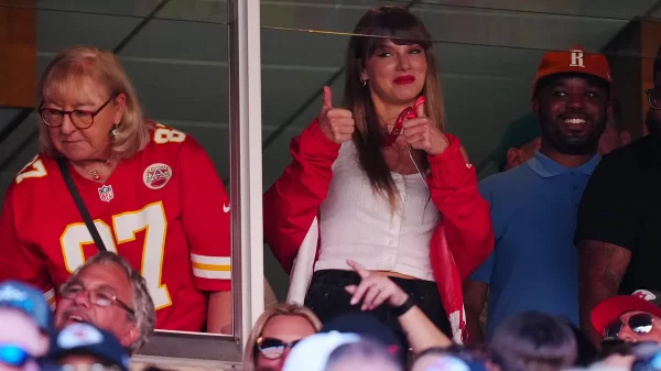 Donna Kelce and Taylor Swift are seen during the Kansas City Chiefs game on September 24
