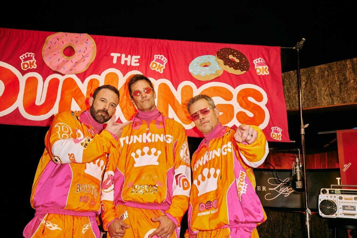 Ben Affleck, Tom Brady and Matt Damon starred in the Dunkin Donuts DunKINGS commercial, which first aired during the Super Bowl