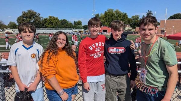 The RVTV Crew after filming a football game last year with RVTV graduate Declan McMullen Class of 2025.